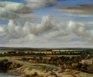 Een uitgestrekt landschap met een weg langs een rivier
